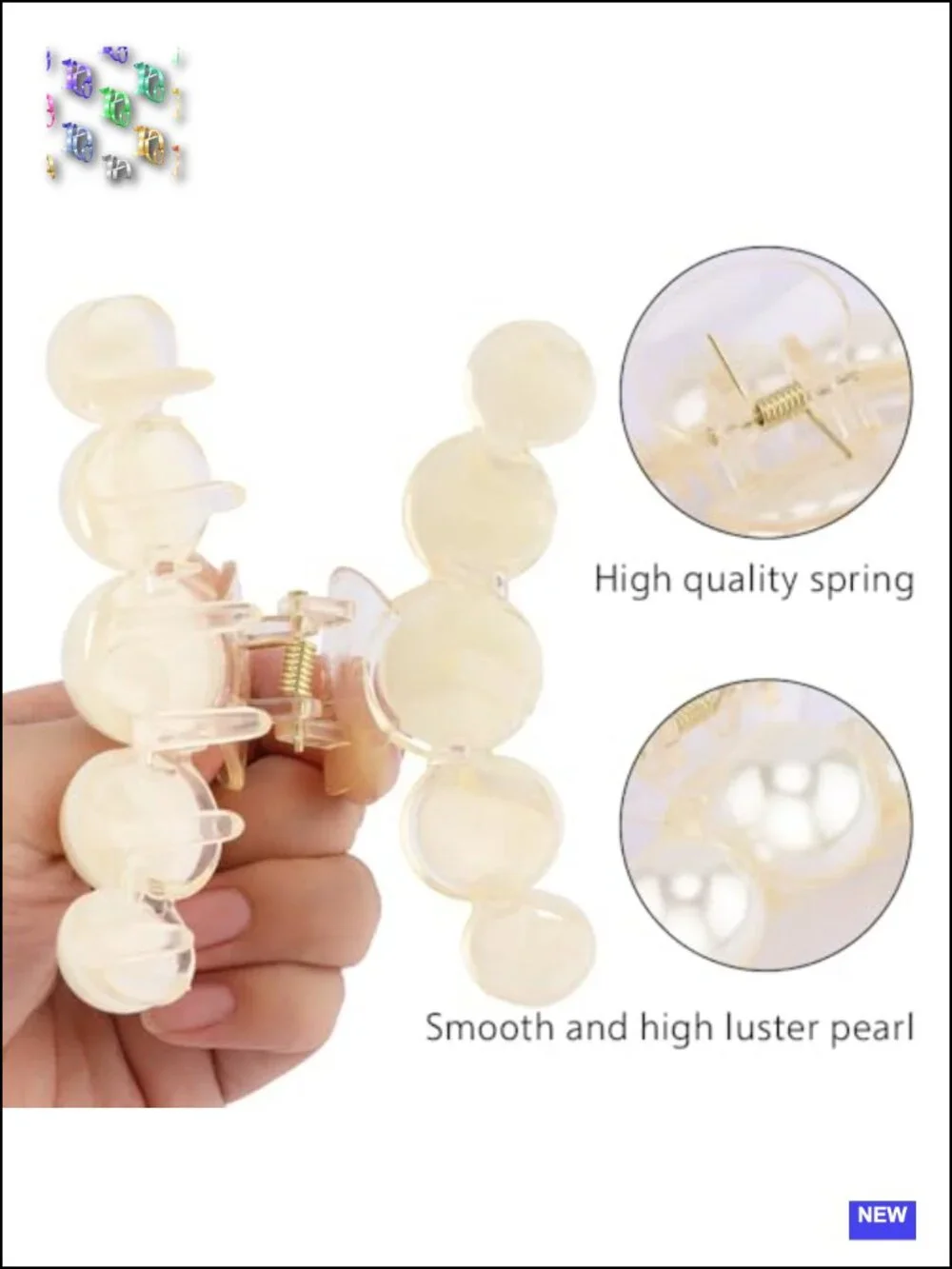 9 Pearl Claw Hair Clips Set - Strong Hold, Faux Pearl Acrylic